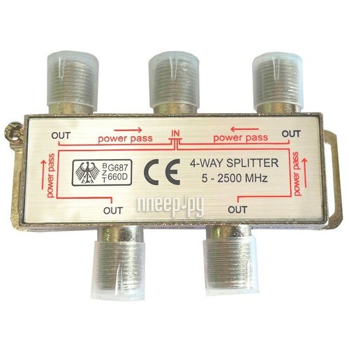 Сплиттер Ripo на 4 направления под F-разъемы 5-2500MHz 005-400132 делитель на 3 ripo tv под f разъемы 5 2500 mhz