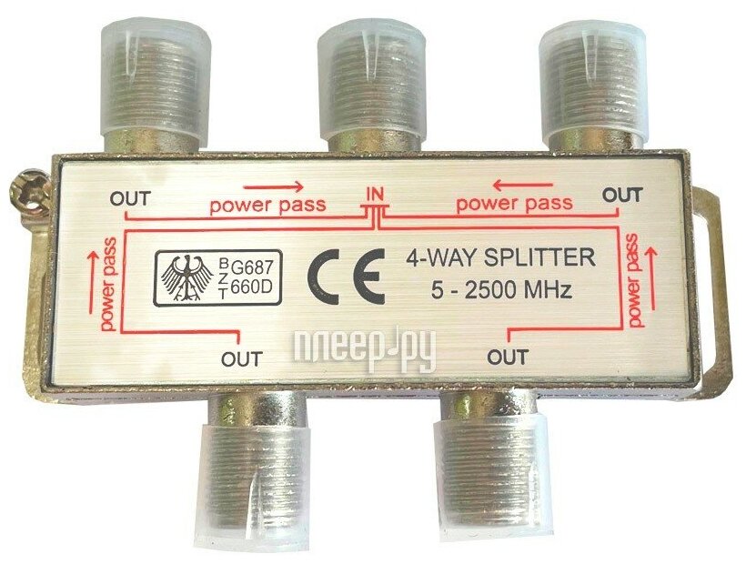 Антенный делитель телевизионного сигнала Сплиттер TV на 4 направления разветвитель под F разъемы 5-2500 MHz Ripo 005-400132