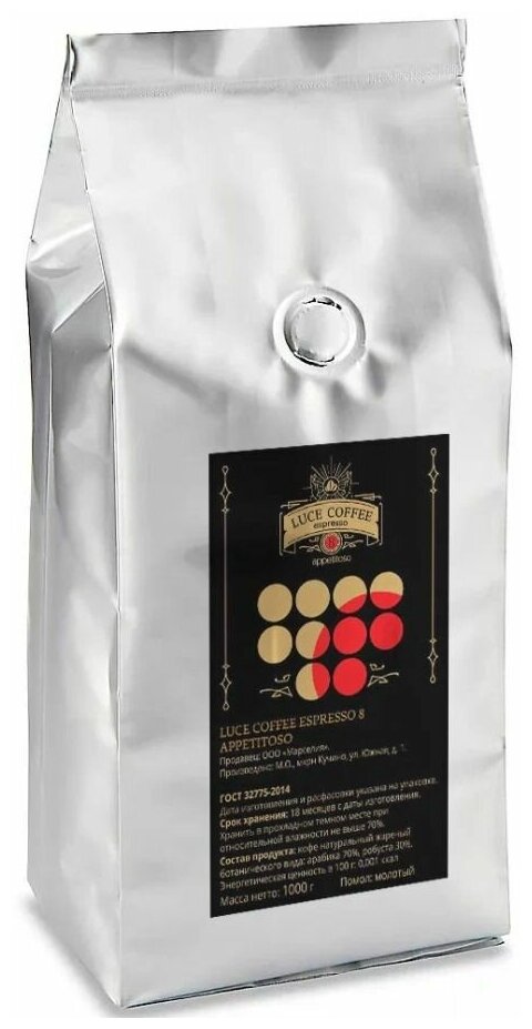 Молотый кофе LUCE COFFEE ESPRESSO 8 APPETITOSO (арабика 70%, робуста 30%)