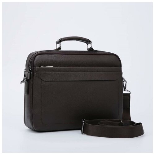 фото Сумка деловая, 2 отдела на молниях, 2 наружных кармана, длинный ремень, цвет коричневый mikimarket