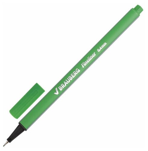 Ручка капиллярная (линер) BRAUBERG "Aero", светло-зеленая, трехгранная, металлический наконечник, линия письма 0,4 мм, 142250