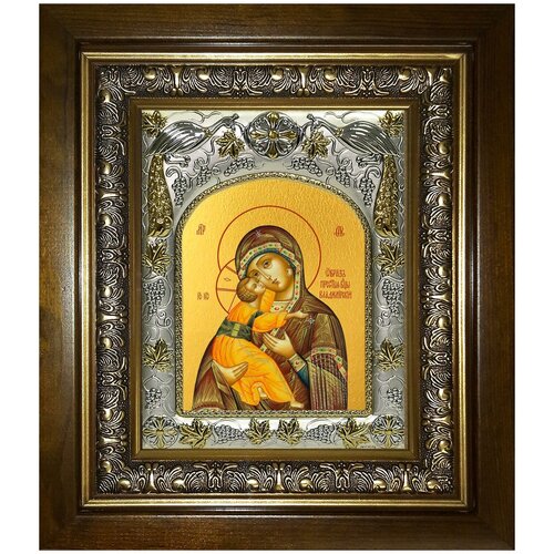 Икона Владимирская Божия Матерь, 14х18 см, в окладе и киоте