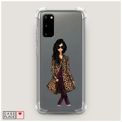фото Чехол силиконовый противоударный samsung galaxy s20 девушка в леопардовой шубе case place