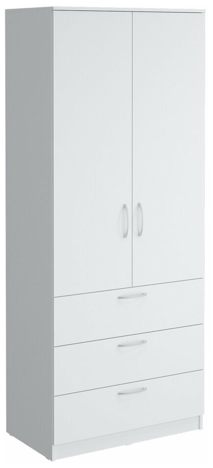 Шкаф гардеробный Париж 2х створчатый с ящиками 900, Белый (тиснение древесные поры)