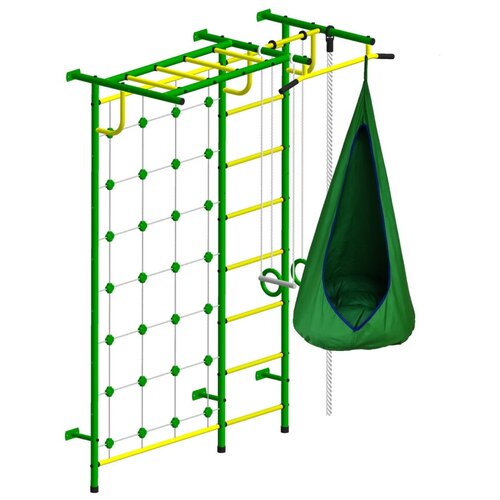 фото Комплект: спортивный комплекс пионер с4с ступени противоскользящие, цвет зелено-желтый, гамак-капля