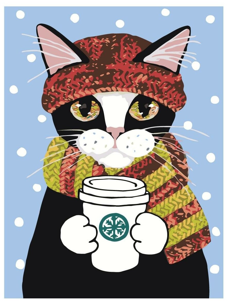 Котик с чашкой кофе рисунок