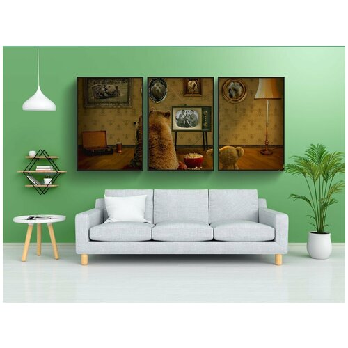 фото Набор модулных постеров для интерьера "нести, тедди, смотреть телевизор" 60x90 см. в тубусе, без рамки lotsprints