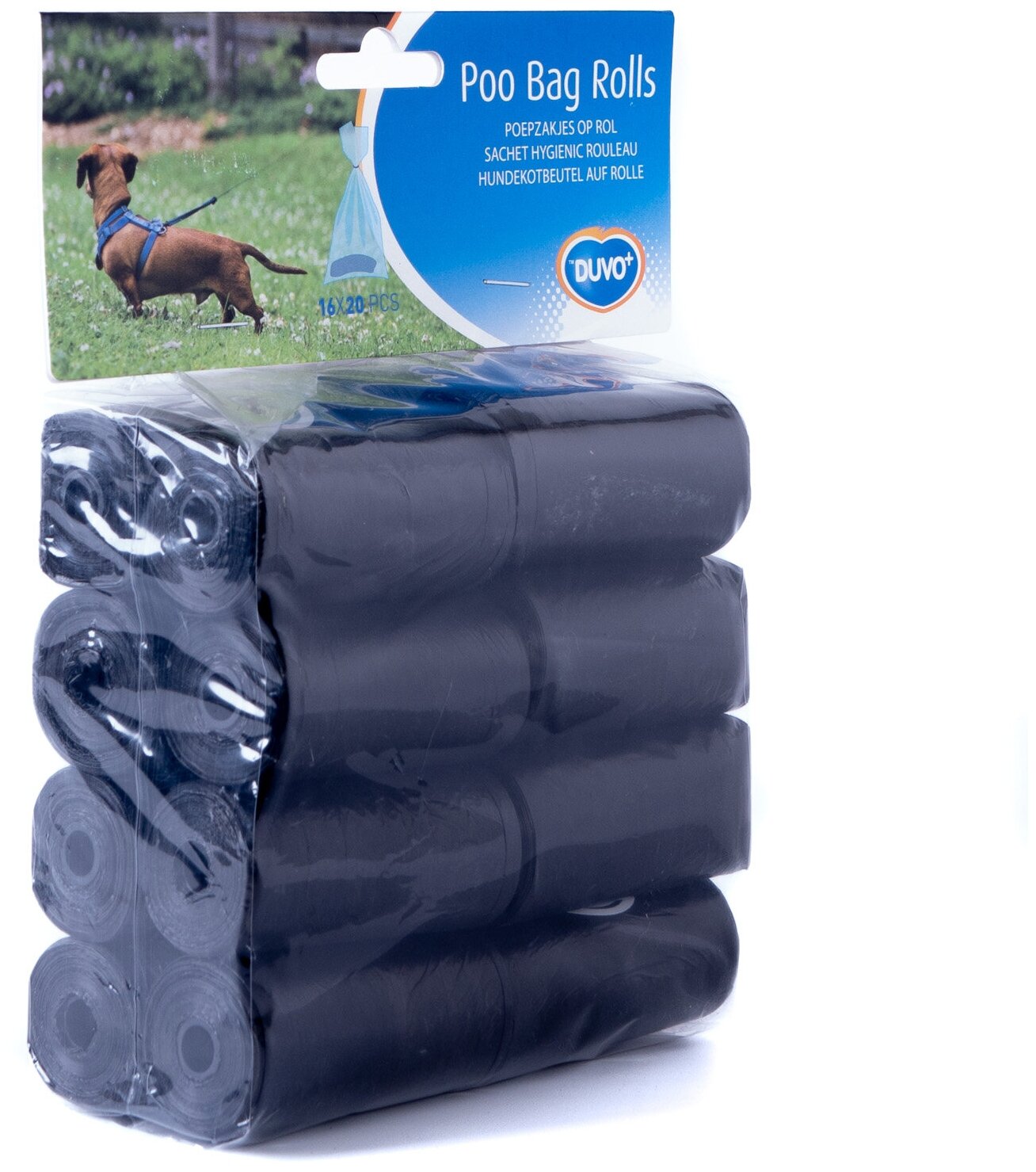 Пакеты для уборки за собакой DUVO+  чёрные 33х20см 16х20шт (Бельгия)