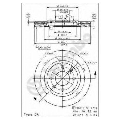 фото Диск тормозной передний peugeot 406 95-04 /vent d=260mm brembo 09.6932.10 brembo арт. 09.6932.10