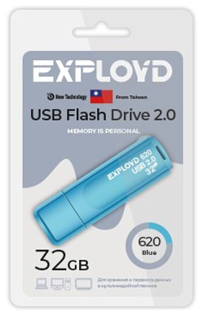 Флеш-накопитель USB 2.0, 32GB Exployd 620, синий (EX-32GB-620-Blue)