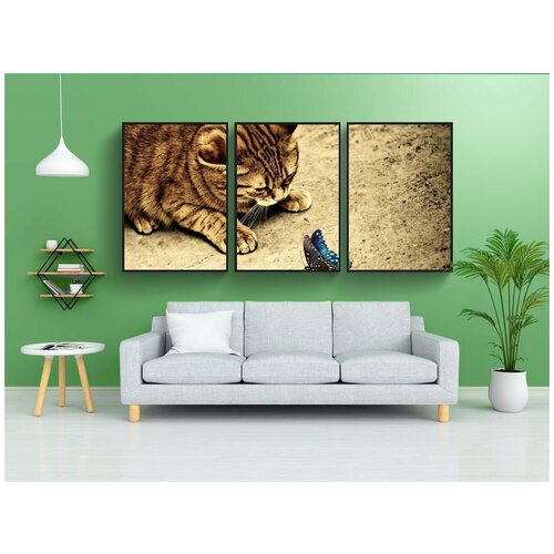 фото Набор модулных постеров для интерьера "кот, похмелье, сепия" 60x90 см. в тубусе, без рамки lotsprints