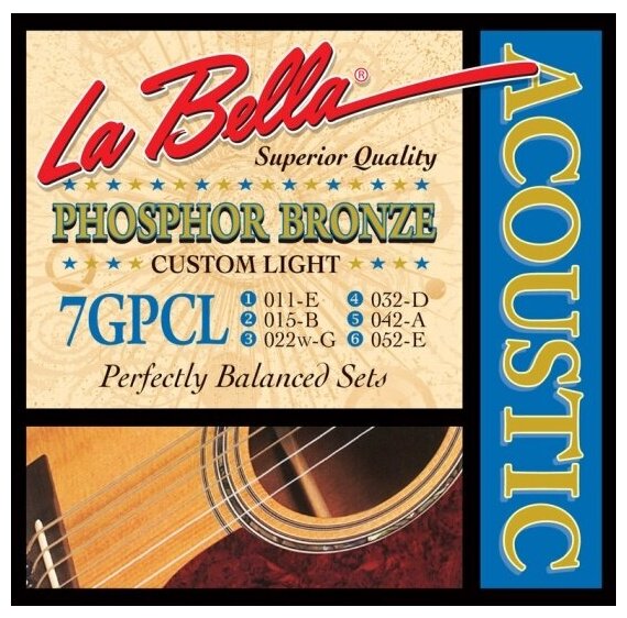 Струны для акустической гитары LA Bella 11-52, 6 шт, 7GPCL
