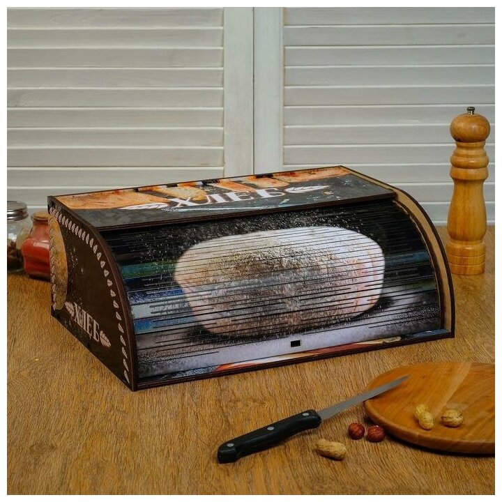 Хлебница деревянная "Батон, нарезка", цветная, 38х26х14 см - фотография № 1