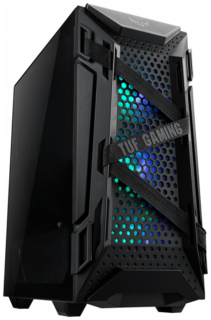 ASUS TUF GAMING GT301 mid-tower compact case with tempered glass side panel, honeycomb front panel, 120mm AURA Addressable RGB fan, headphone hange...