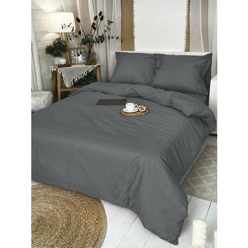 Комплект постельного белья Классика, Евро, графит, наволочки 50х70