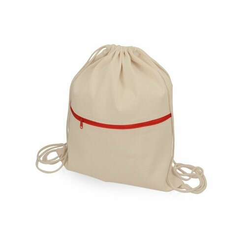 Рюкзак-мешок хлопковый Lark с цветной молнией, натуральный/красный 37*41 см, для сменной обуви