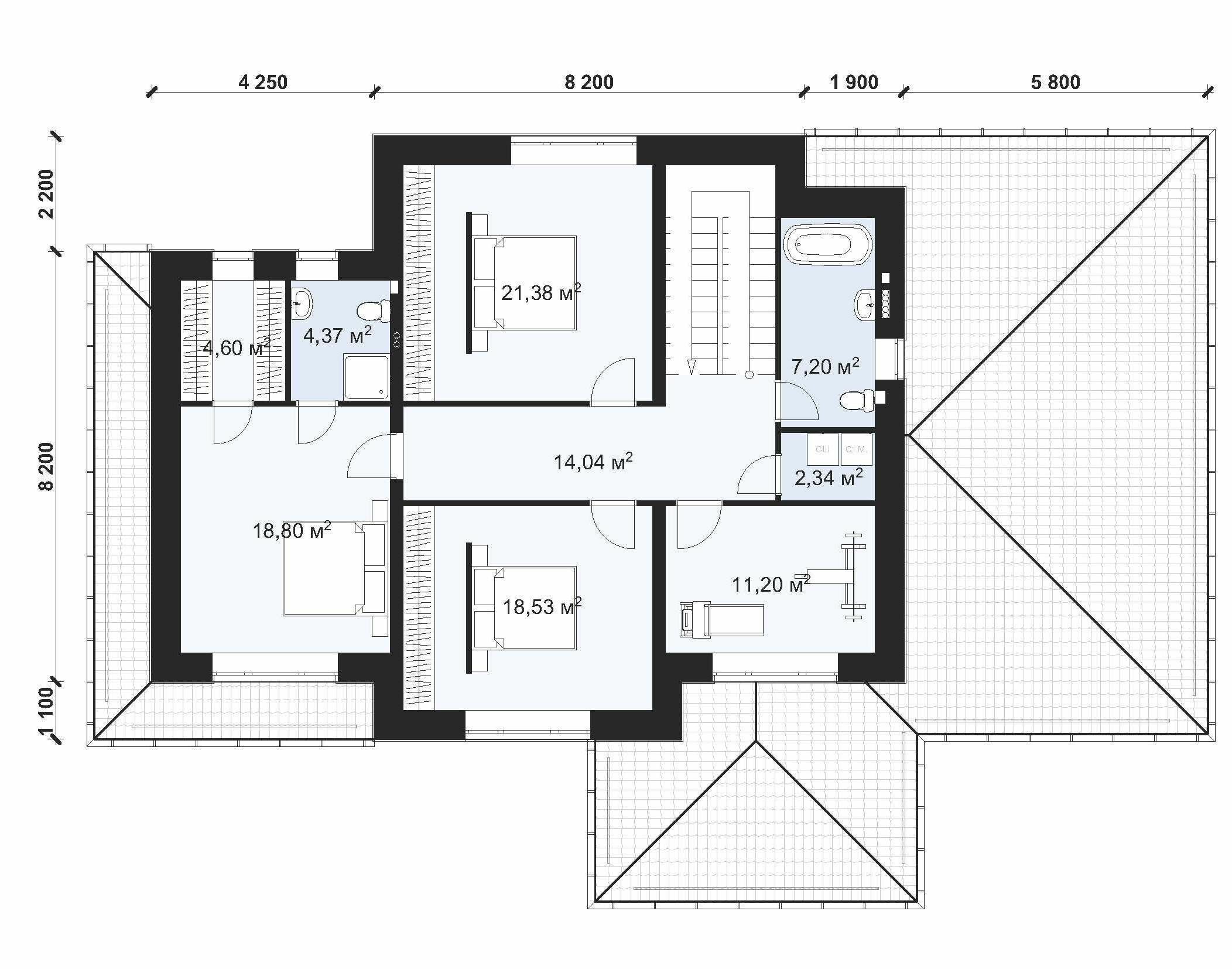 Проект двухэтажного дома с облицовкой кирпичом в стиле Райт S-250