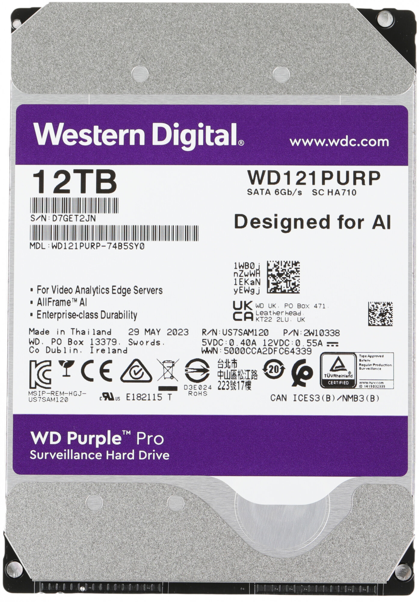 Жесткий диск WD Purple Pro , 12ТБ, HDD, SATA III, 3.5" - фото №3