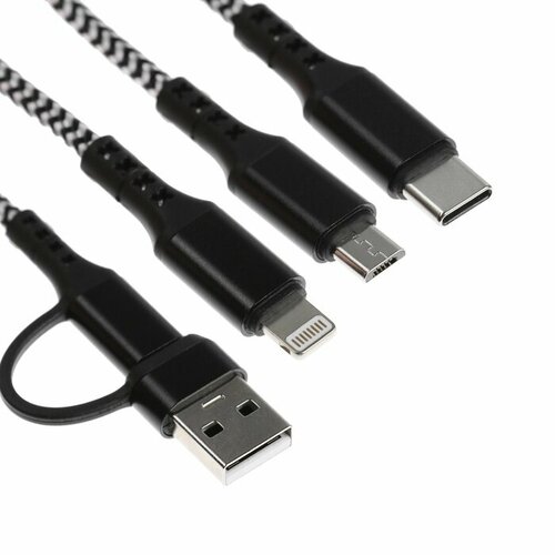 Кабель 5 в 1 MYBIT microUSBType-CLightning - Type-CUSB 3 А 12 м только зарядка черный 621₽