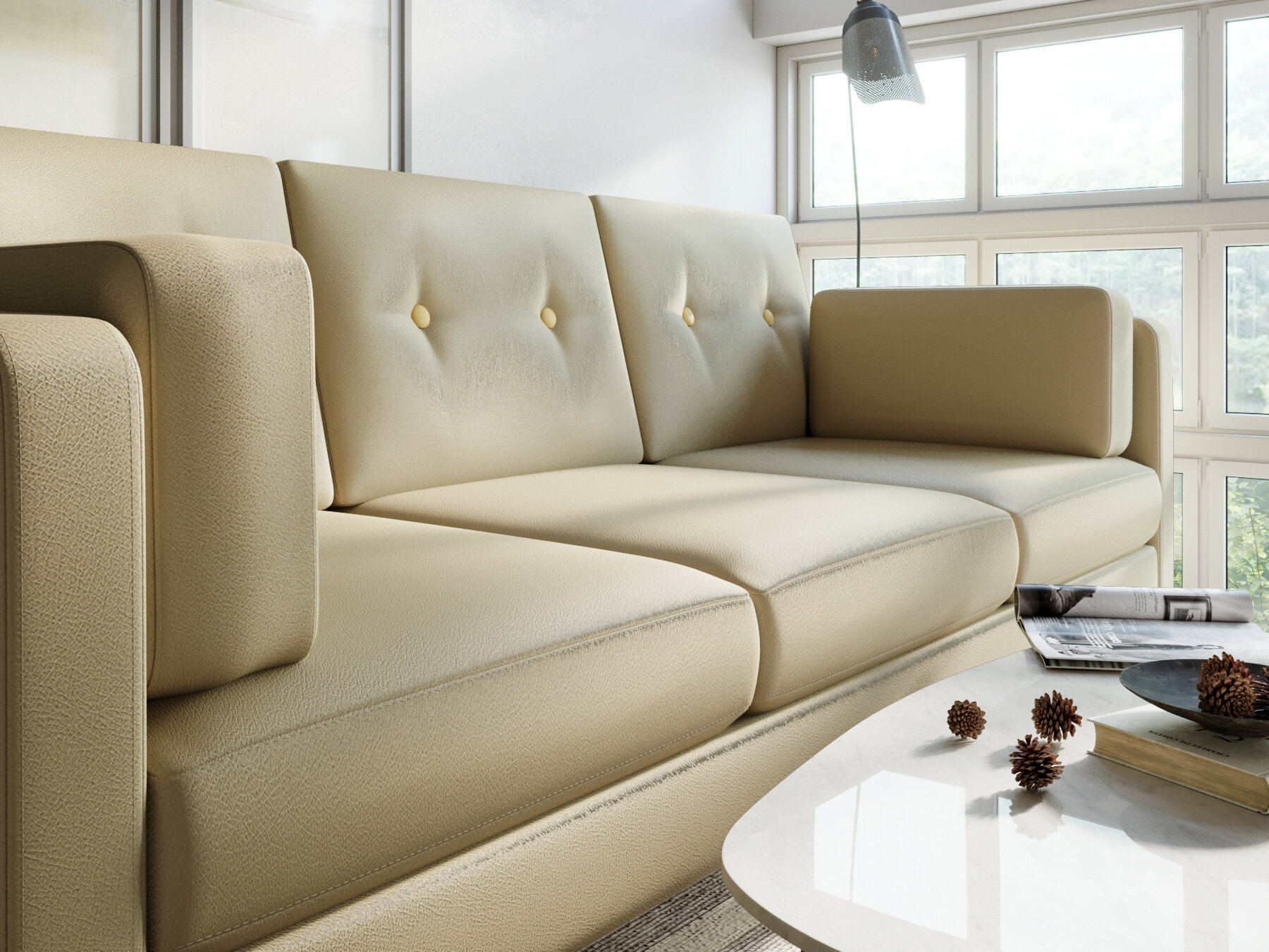 Диван прямой Arsko Ингвар-Б, белый, экокожа, трехместный, офисный, в салон красоты, на ножках, скандинавский лофт — фото 1