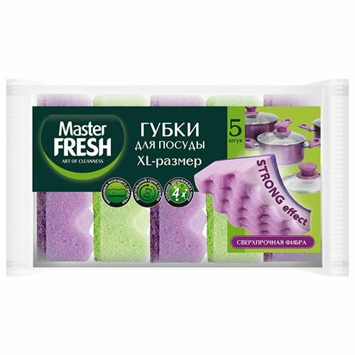 Master FRESH Губка для мытья посуды XL STRONG effect, 5шт/уп-1уп