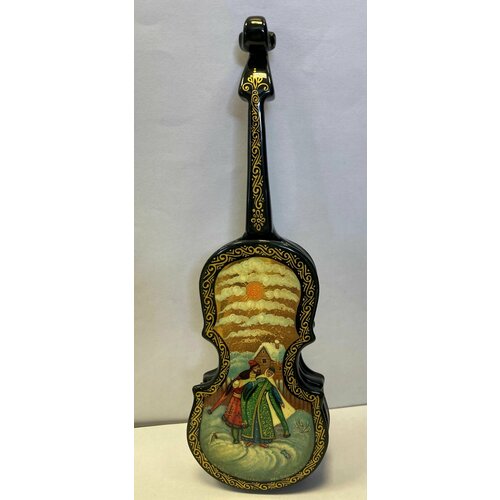 Шкатулка-скрипка, 2х20х6,5 см. лаковая миниатюра; папье-маше; ручная работа;