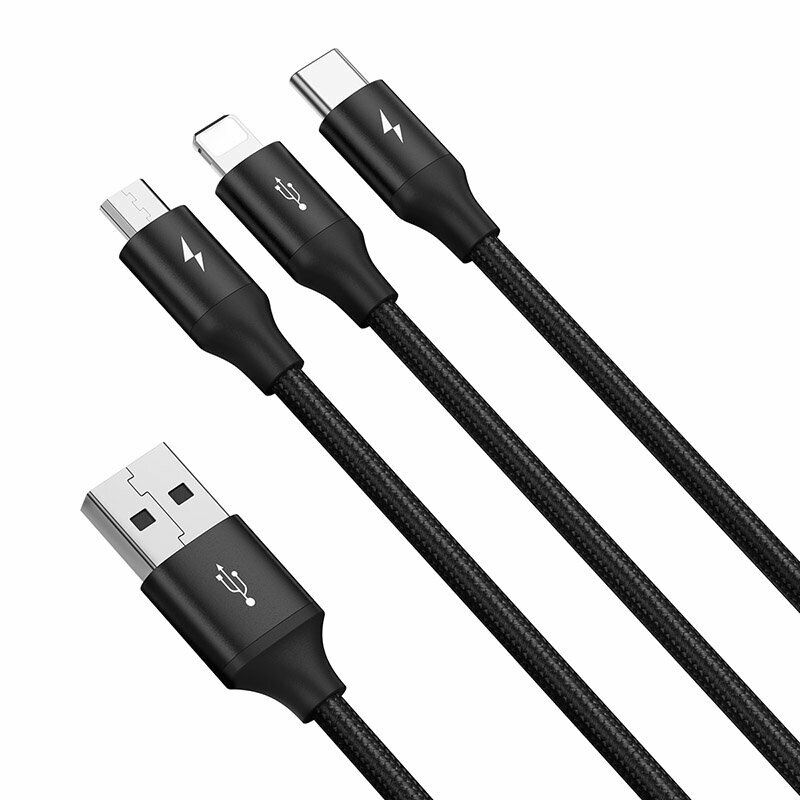 Кабель Baseus Rapid Series 3-in-1 Cable USB - Lightning+MicroUSB+Type-C 1.2m (CAJS000001) - фото №14