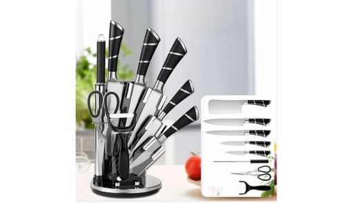 Набор кухонных ножей на подставке из 9 предметов, черный