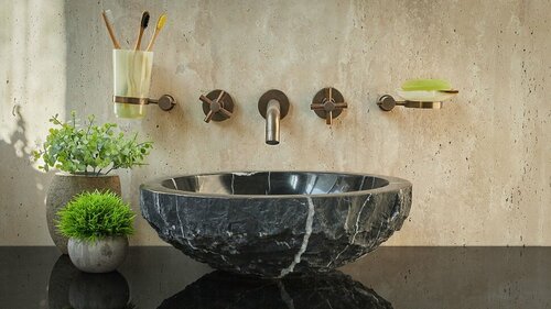 Черная раковина для ванной Sheerdecor Sfera 001018311 из натурального камня мрамора