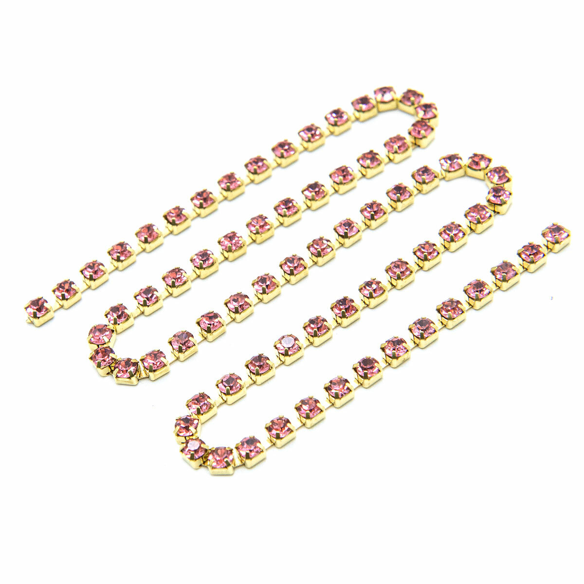ЦС006ЗЦ3 Стразовые цепочки (золото), розовый, размер 3 мм, 30 см/упак