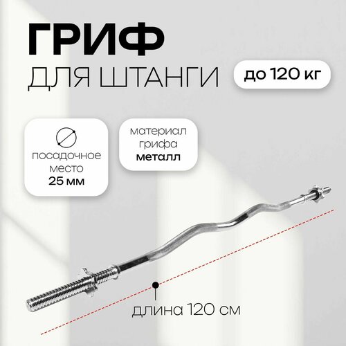 Гриф гнутый Вайдера W-образный с замками вес 48 кг 120 см d25 мм до 120 кг 6046₽