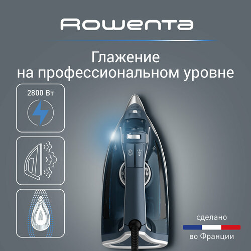 Паровой утюг Rowenta Pro Master DW8221D1, синий, мощность 2800 Вт, паровой удар 200 г/мин, вертикальное отпаривание, автоотключение утюг rowenta focus dx 1510 d1 2000 вт подошва нержавеющая сталь паровой удар 90 г мин 1 9 м