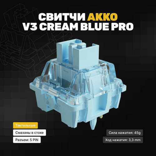 Механические переключатели (свитчи) Akko V3 Cream Blue PRO (Тактильные) 135 штук, тактильные, смазаны, 5-pin, 50 грамм