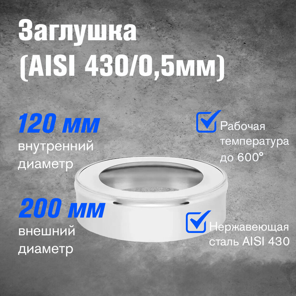 Заглушка из нержавеющей стали для дымохода (AISI 430/05мм) (120x200)