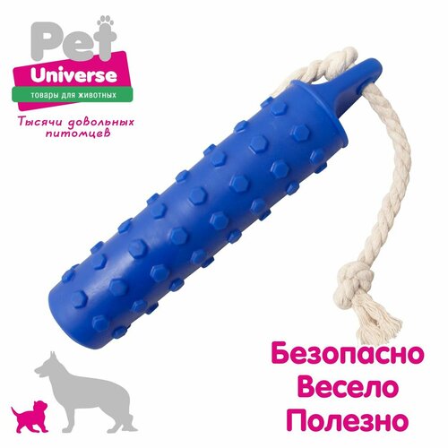 Игрушка для собак Pet Universe Грызак палка кусалка с канатиком, 28х5,5 см, PCV, синий PU3074BE