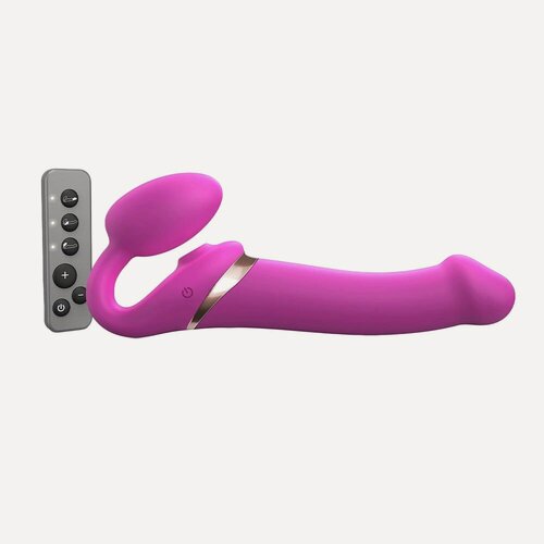 Изображение товара Страпон с вибрацией и вакуумной стимуляцией Strap-on-me Multi Orgasm с ДУ L, розовый