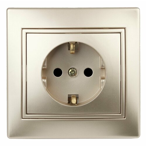 Розетка с заземлением Plano 1-202-04, 16А-250В, 2P+E Schuko, IP20, СУ, шампань