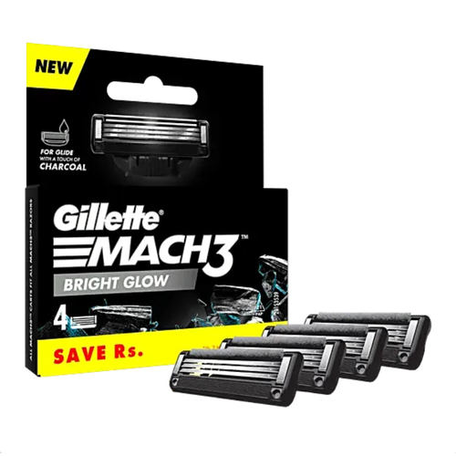 фото Сменные кассеты gillette blades mach3 bright glow charcoal, 4 шт в упаковке.