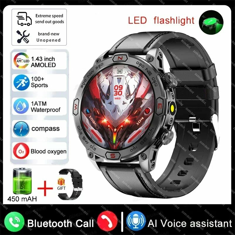 Мужские водонепроницаемые смарт-часы с GPS, пульсометром и тонометром, Black leather 1A, LED Lighting