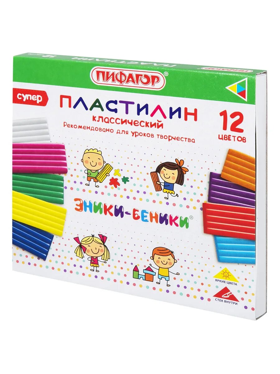 Пластилин классический "эники-беники супер", 12 цветов, 240 грамм, стек