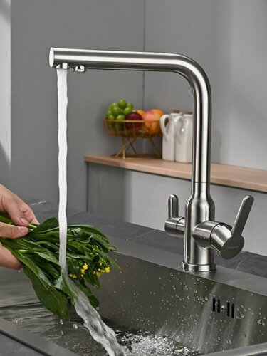 Изображение товара Смеситель для кухни с подключением к фильтру питьевой воды , корпус нержавеющая сталь. Chipponi 2124NK