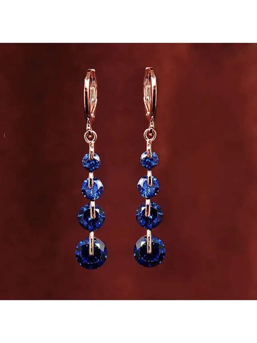 Серьги be self true, фианит, синий, золотой