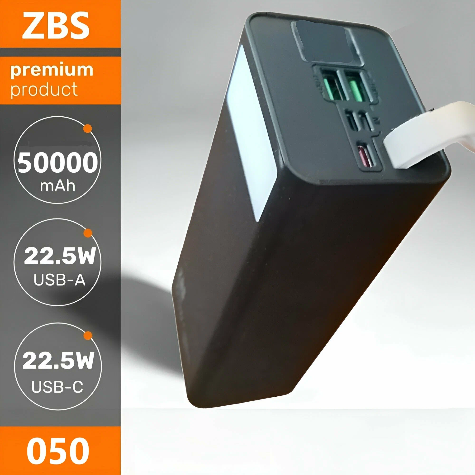 Портативный внешний аккумулятор 50000mAh POWER BANK ZBS, LCD дисплей, Фонарик, Быстрая зарядка