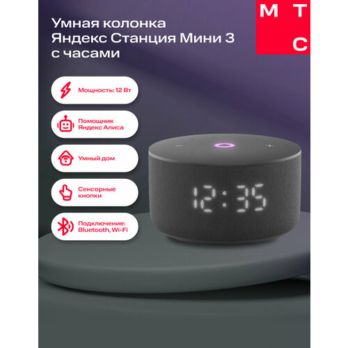 Умная колонка Яндекс Станция Мини 3 с часами 2024 черный