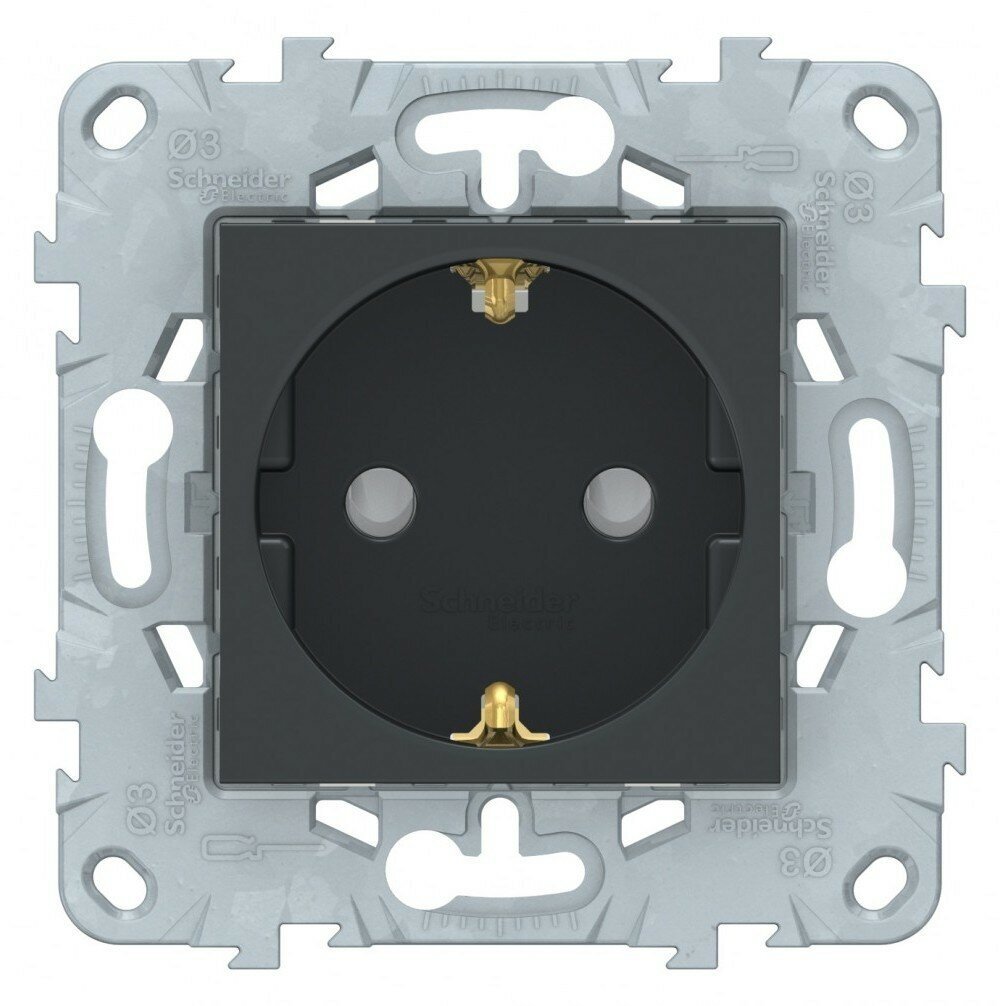 Unica New Антрацит Розетка с заземлением со шторками NU503754