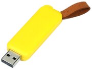 Классическая выдвижная пластиковая промо флешка с ремешком (4 Гб / GB USB 2.0 Желтый/Yellow 044)