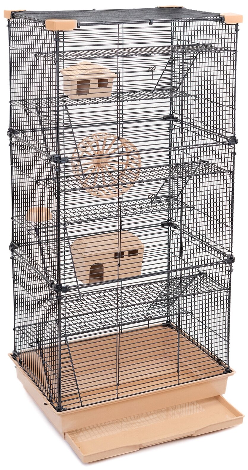 Клетка для грызунов 42 х 30 х 93см "PetTails" Cooper 6 этажа, разборная, шаг прута 10,5мм, (+2 домика,2 колеса,миска) бежевая - фотография № 2