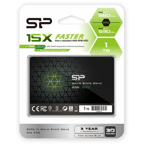 фото Твердотельный внутренний диск ssd silicon power 1tb a56, sata-iii, r/w - 560/530 mb/s, 2.5", tlc