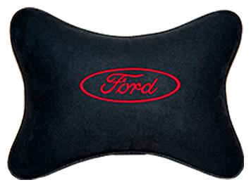 Автомобильная подушка на подголовник алькантара Black (красная) с логотипом автомобиля Ford