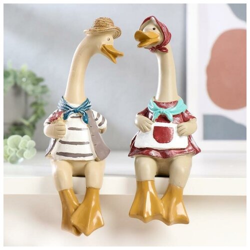 фото Сувенир полистоун "гусь с гусыней" набор 2 шт 23х10х6,5 см mikimarket